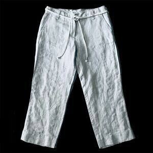 Tommy Bahama Striping Silver Crop Pants Linen Blend Vetiver Women's 2 Beach EUC